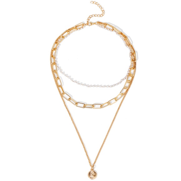 🔥Gold Vintage Coin Pearl Multiple  Layer Necklace - Picture 4 of 5